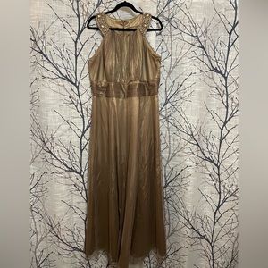 Cachet plus size 14W Bridesmaid/party dress bronze with bead & pearl detail